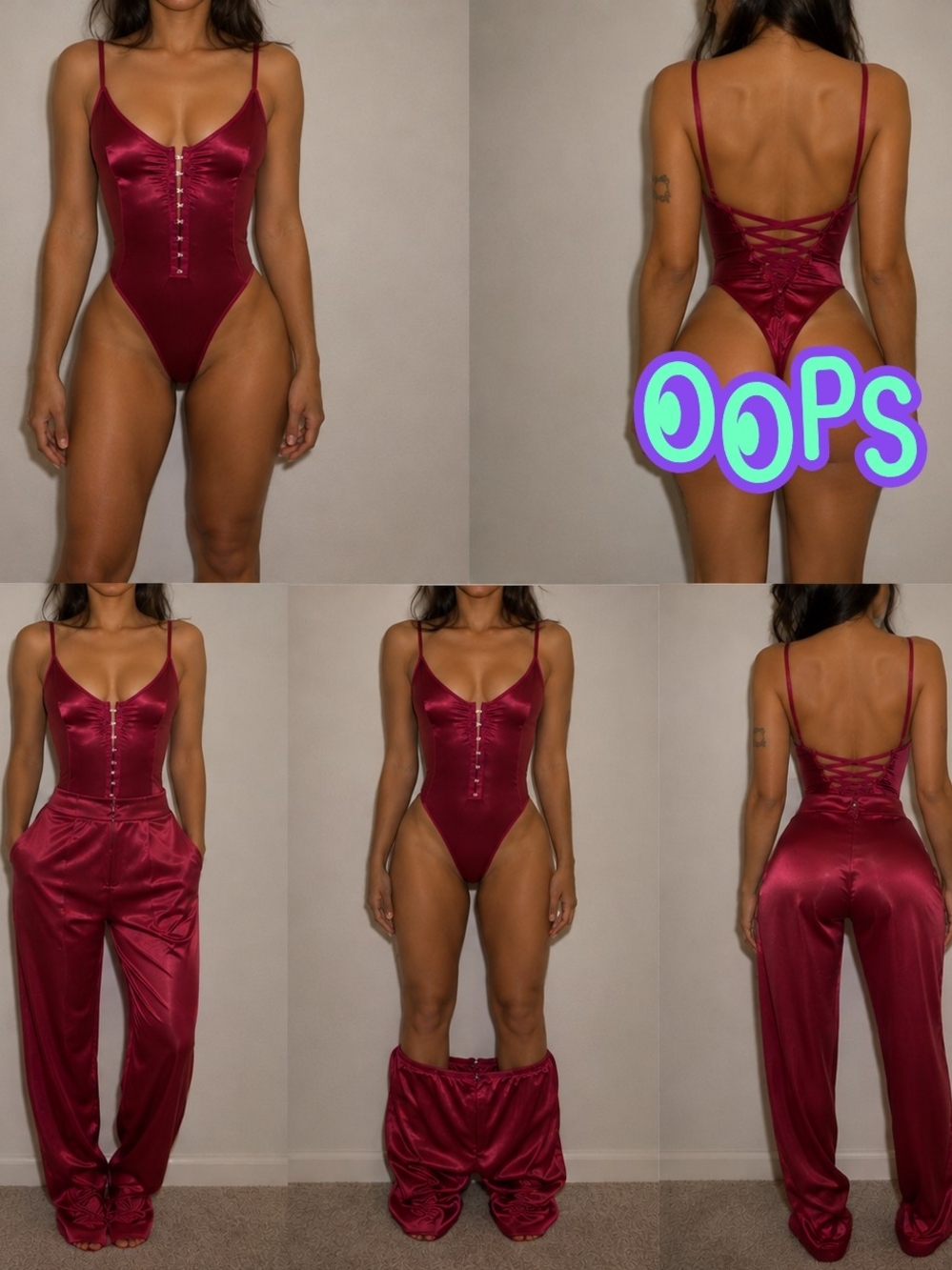 Forever 21 Satin Lace-Up Back Bodysuit in Burgundy